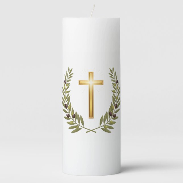Elegant Memorial Candle with Golden Cross (Front)