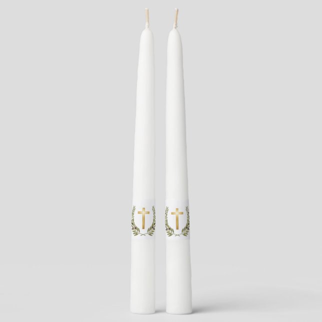 Elegant Memorial Candle with Golden Cross (Front)