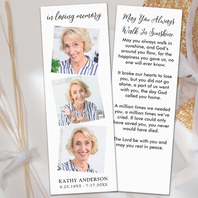 Elegant Memorial Custom 3 Photo Funeral Poem Bookmarks (Creator Uploaded)