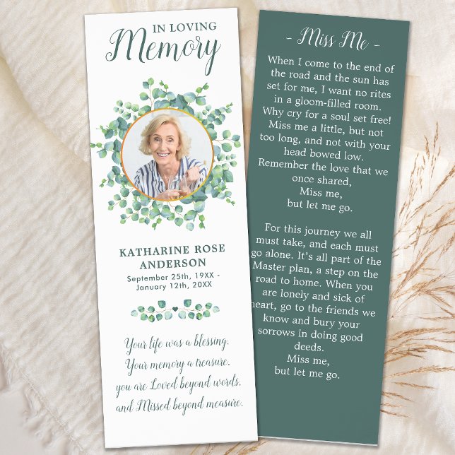 Elegant Memorial Custom Photo Funeral Prayer  Bookmarks (Creator Uploaded)