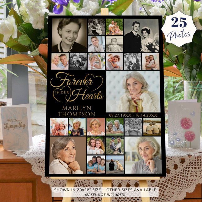 Elegant Memorial Forever in our Hearts 25 Photo Foam Board (Creator Uploaded)