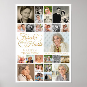Elegant Memorial Forever in our Hearts 25 Photo Poster