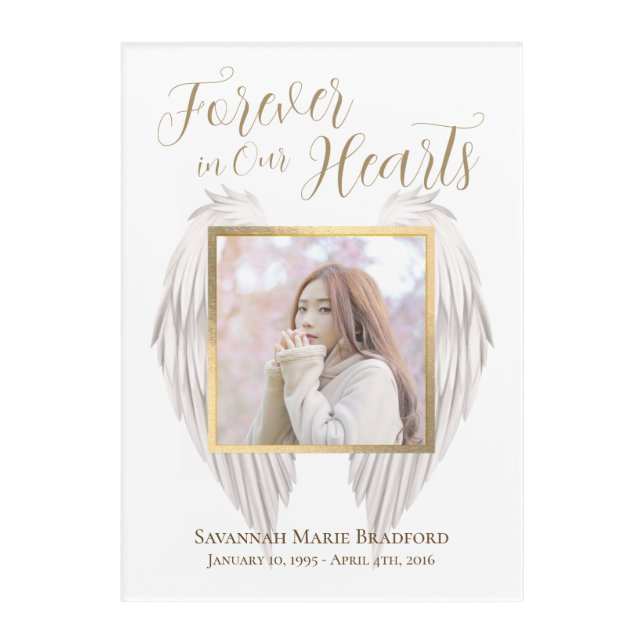 Elegant Memorial Forever in Our Hearts Photo Acrylic Print (Front)