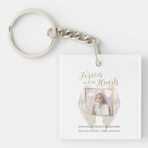 Elegant Memorial Forever in Our Hearts Photo Keychain