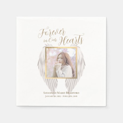 Elegant Memorial Forever in Our Hearts Photo Napkins