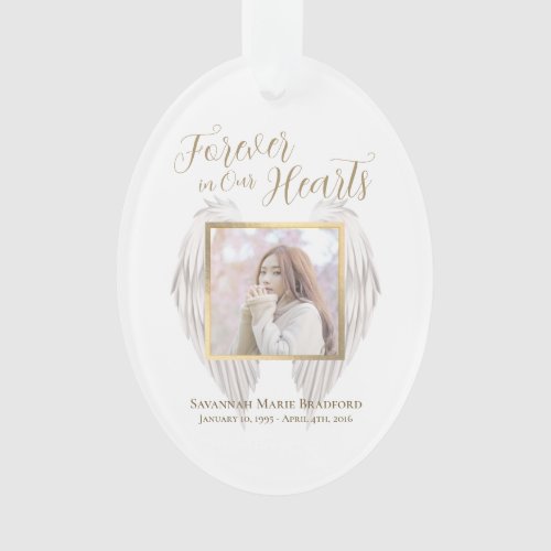 Elegant Memorial Forever in Our Hearts Photo Ornament