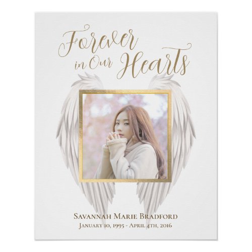 Elegant Memorial Forever in Our Hearts Photo Poster