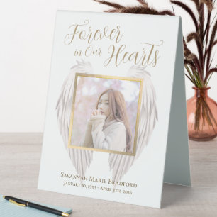 Elegant Memorial Forever in Our Hearts Photo Table Tent