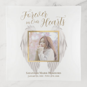 Elegant Memorial Forever in Our Hearts Photo Trinket Tray