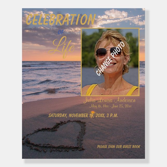 Elegant Memorial, Funeral Beach Sunset Sign (Front)
