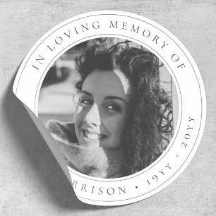 Elegant Memorial   Funeral Black and White Classic Round Sticker