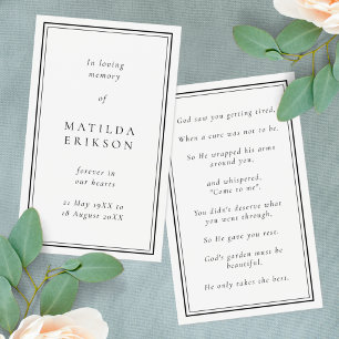 Elegant Memorial Funeral Memorial Prayer Card