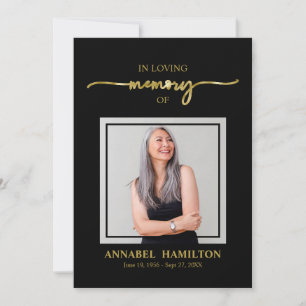 Elegant Memorial Funeral Photo Card For Service