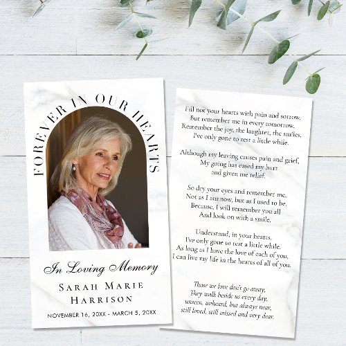 Elegant Memorial Funeral Photo Marble Prayer Card