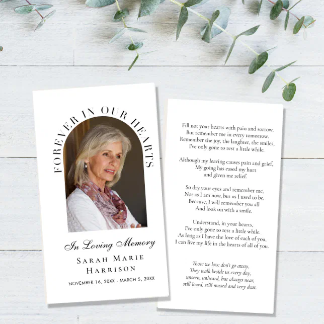 Elegant Memorial Funeral Photo Prayer Card | Zazzle