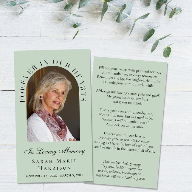 Elegant Memorial Funeral Photo Sage Prayer Card (Creator Uploaded)