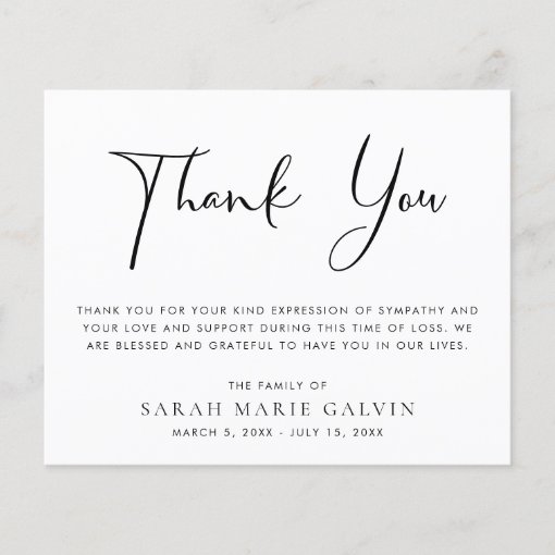 Elegant Memorial Funeral Photo Thank You Card | Zazzle