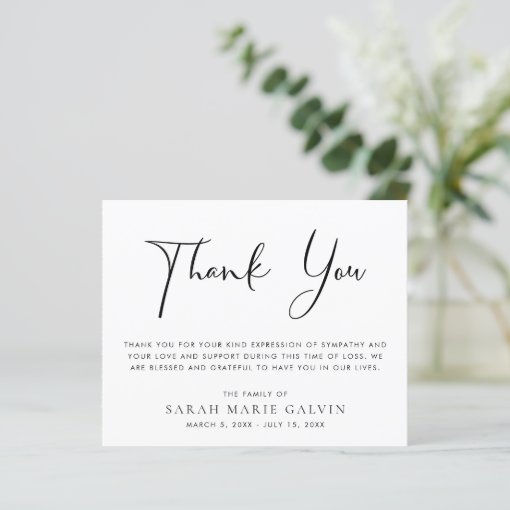 Elegant Memorial Funeral Photo Thank You Card | Zazzle