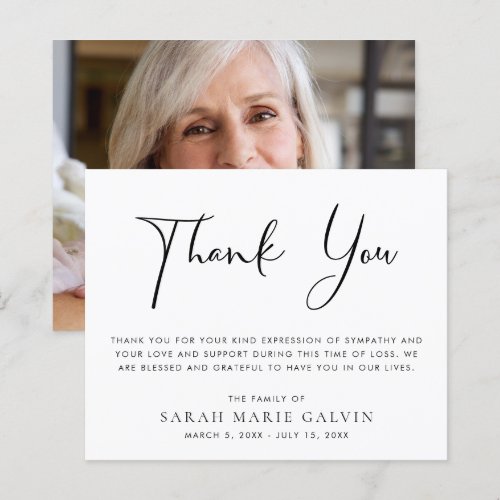 Elegant Memorial Funeral Photo Thank You Card