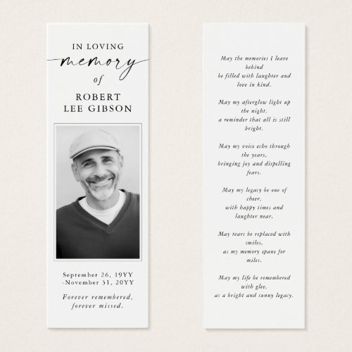 Elegant Memorial Funeral Sympathy Photo Bookmark