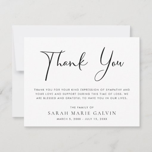 Elegant Memorial Funeral Thank You Card | Zazzle