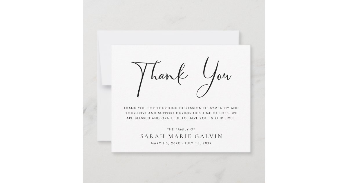 Elegant Memorial Funeral Thank You Card | Zazzle