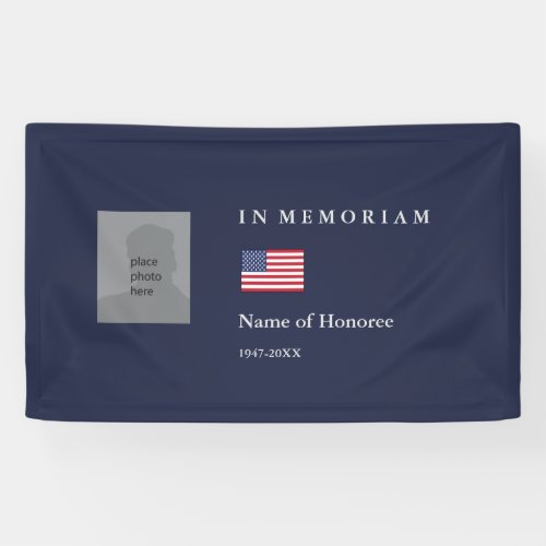 Elegant Memorial in blue with photo and flag Banner