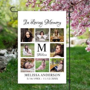 Elegant Memorial Keepsake 8 Photo Collage Cemetery Garden Flag