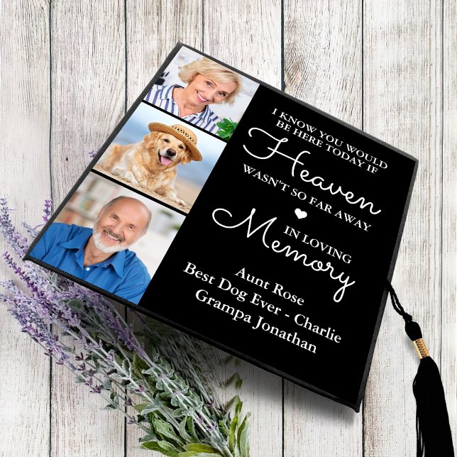 Elegant Memorial Personalized 3 Photo Keepsake Graduation Cap Topper (Creator Uploaded)