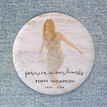 Elegant Memorial Photo Chic Funeral Favor Tribute Button<br><div class="desc">A modern, minimalist full photo funeral favor keepsake button to celebrate the life of your loved one in a minimalist clean simple design style featuring a elegant handwritten script font and a soft pastel peach background. The design template can easily be personalized with your own photo and text to create...</div>