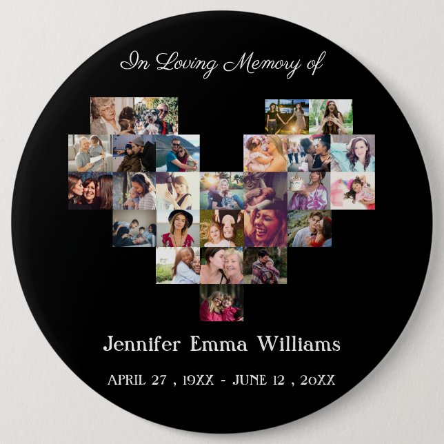 Elegant Memorial Photo collage Funeral Sympathy   Button (Front)
