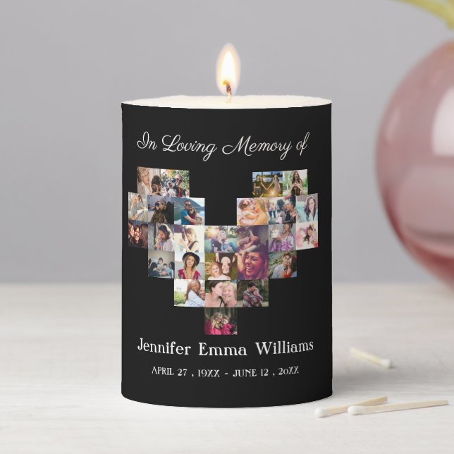 Elegant Memorial Photo collage Funeral Sympathy  Pillar Candle (In Situ)