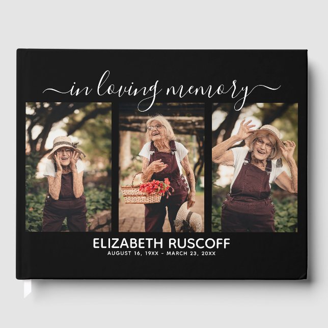 Elegant Memorial Photo Collage & Tribute Keepsake Guest Book (Front)