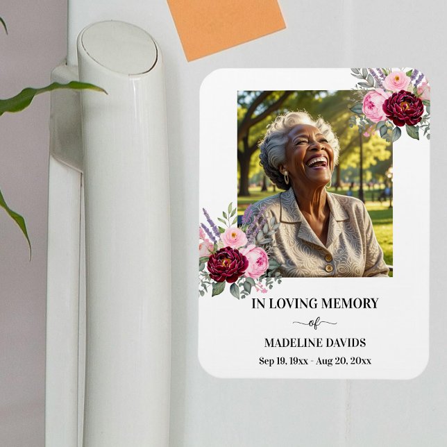 Elegant Memorial Photo Floral Magnet (Creator Uploaded)