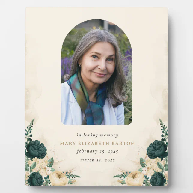 Elegant Memorial Photo Floral Plaque Zazzle