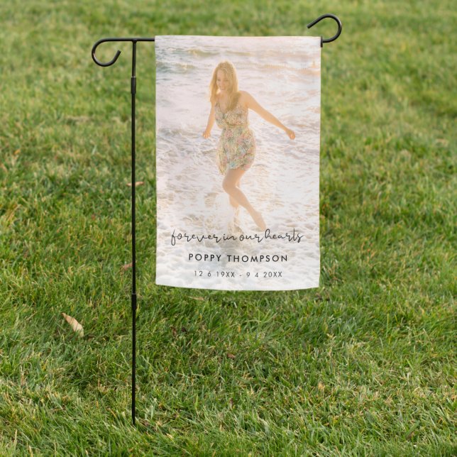 Elegant Memorial Photo | Forever in our Hearts Garden Flag (In SItu)