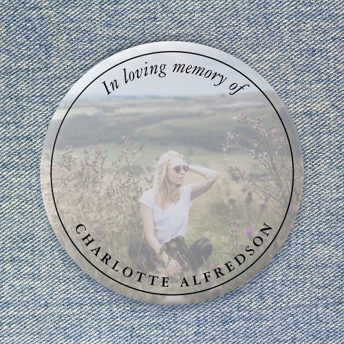 Elegant Memorial Photo In Loving Memory Funeral Button