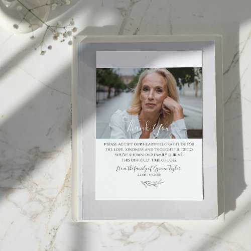 Elegant Memorial  Photo Sympathy Thank You Card