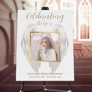 Elegant Memorial Service Feather Wings Photo Foam Board