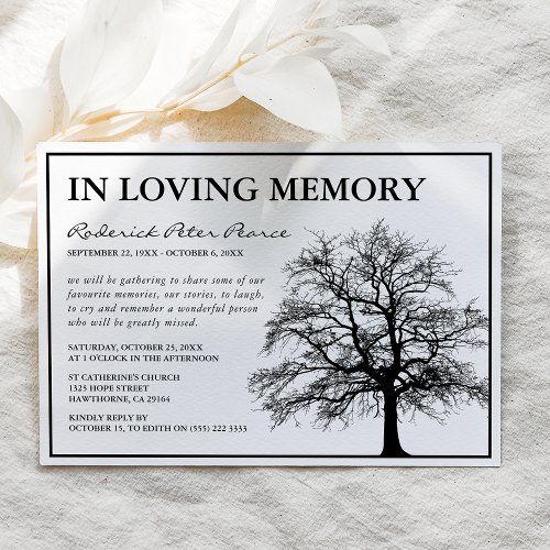 Elegant Memorial Tree  Funeral Service Invitation