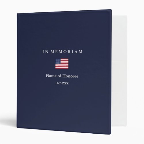 Elegant Memorial United States Flag 3 Ring Binder