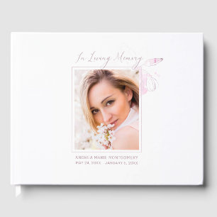 Elegant Memorial Watercolor Floral Photo Funeral Guest Book