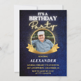 Elegant Men Navy Photo 83rd birthday Invitation
