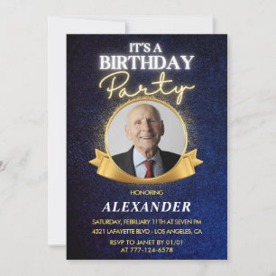 Elegant Men Navy Photo 92nd birthday Invitation