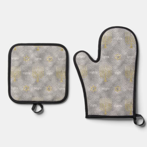 Elegant Menorahs Oven Mitt  Pot Holder Set