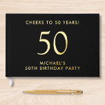 Elegant Mens 50th Birthday Party Foil Guest Book<br><div class="desc">Elevate his 50th birthday party with this elegant black guestbook featuring genuine gold foil,  "Cheers to 50 Years" and his name in modern lettering,  Personalize the title on the spine and change the foil color to silver or rose gold if desired.</div>