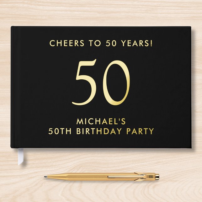 Elegant Mens 50th Birthday Party Foil Guest Book (Creator Uploaded)