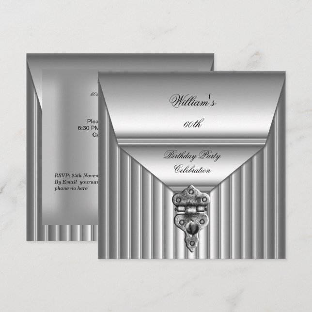Elegant Mens 60th Birthday Party Lock Mans 2 Invitation (Front/Back)