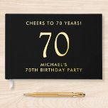 Elegant Mens 70th Birthday Party Foil Guest Book<br><div class="desc">Elevate his 70th birthday party with this elegant black guestbook featuring genuine gold foil,  "Cheers to 70 Years" and his name in modern lettering,  Personalize the title on the spine and change the foil color to silver if desired.</div>