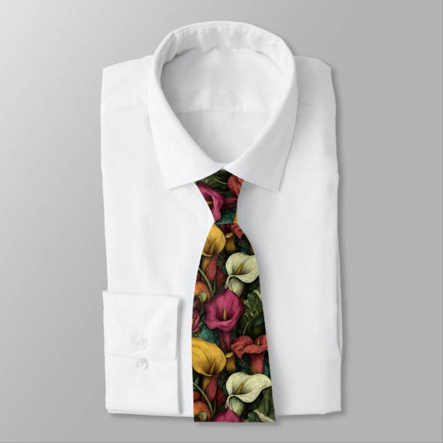 Elegant Mens Accessories Calla Lilies Flower Neck Tie (Tied)